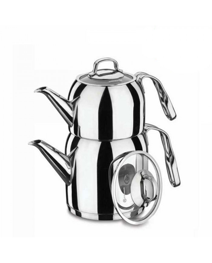 SHOP24-TUNISIE-STEAMA-TEA-POT-SET-KORKMAZ-INOX-0.9/1.6L SHOP24-TUNISIE-STEAMA-TEA-POT-SET-KORKMAZ-INOX-0.9/1.6L