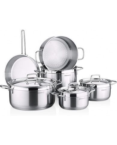Korkmaz Alfa Batterie de cuisine en acier inoxydable 10 pièces - Inox Korkmaz Alfa Batterie de cuisine en acier inoxydable 10 pièces - Inox