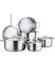 Korkmaz Alfa Batterie de cuisine en acier inoxydable 10 pièces - Inox Korkmaz Alfa Batterie de cuisine en acier inoxydable 10 pièces - Inox