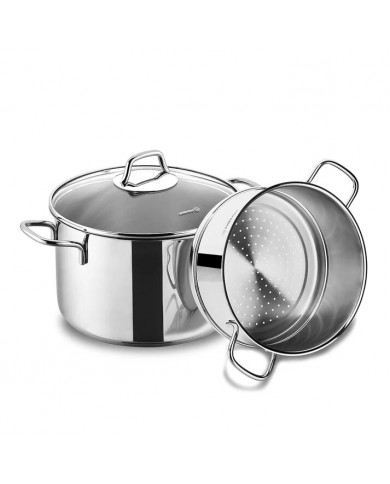 Korkmaz Perla A1521 Cuiseur vapeur en acier inoxydable avec couvercle en verre - Silver Korkmaz Perla A1521 Cuiseur vapeur en acier inoxydable avec couvercle en verre - Silver